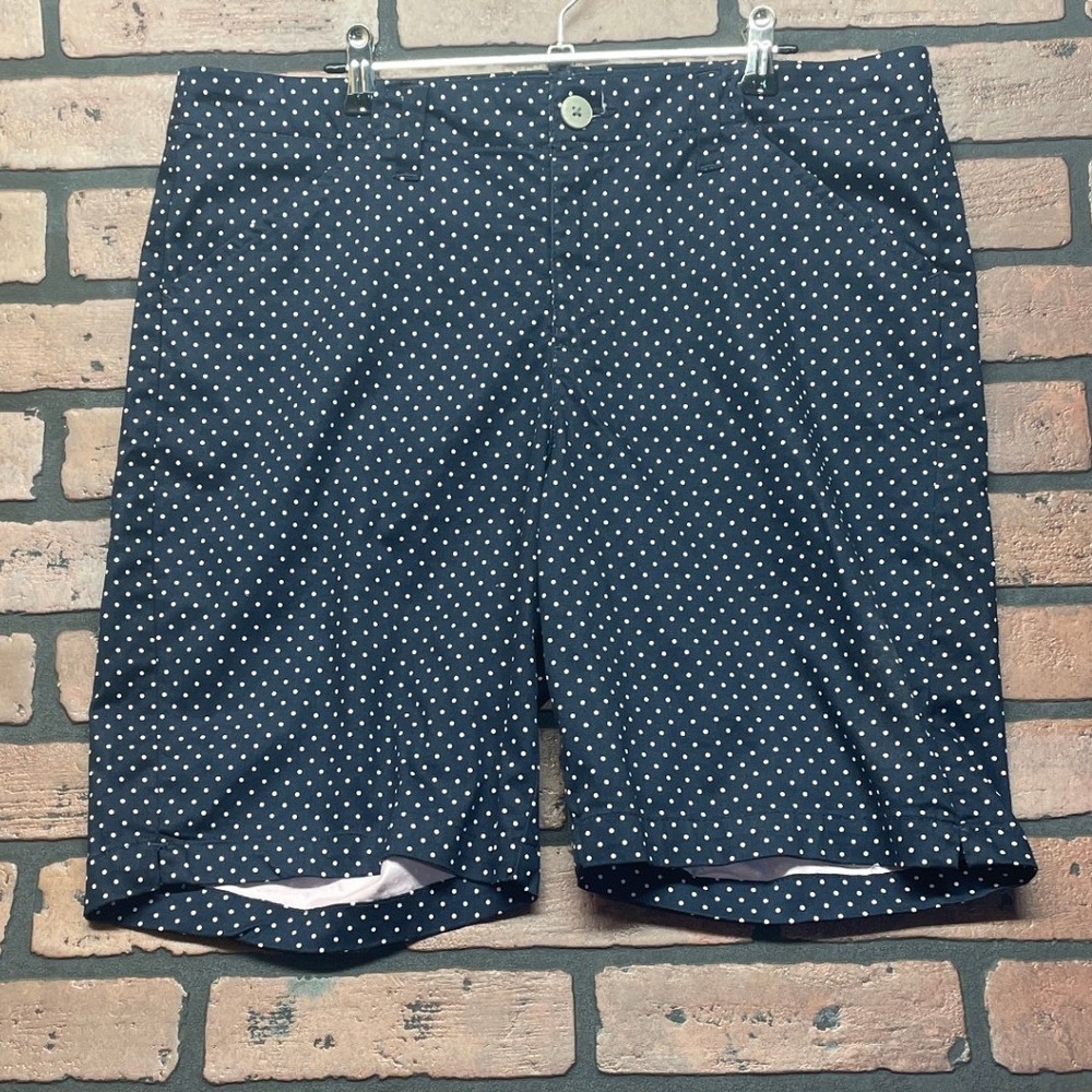 LEE women's M 14 Dark Blue Pink Polka Dot Stretch Chinos Shorts